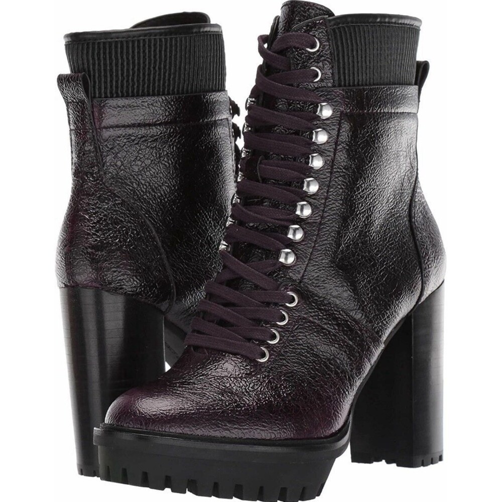 Vince Camuto Ermania Crinkle Leather Platform Hiker Booties,5M DRed/BK